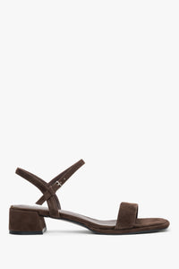 Dunkelbraune Damen-Sandalen aus Naturvelours mit niedrigem Blockabsatz von Estro
