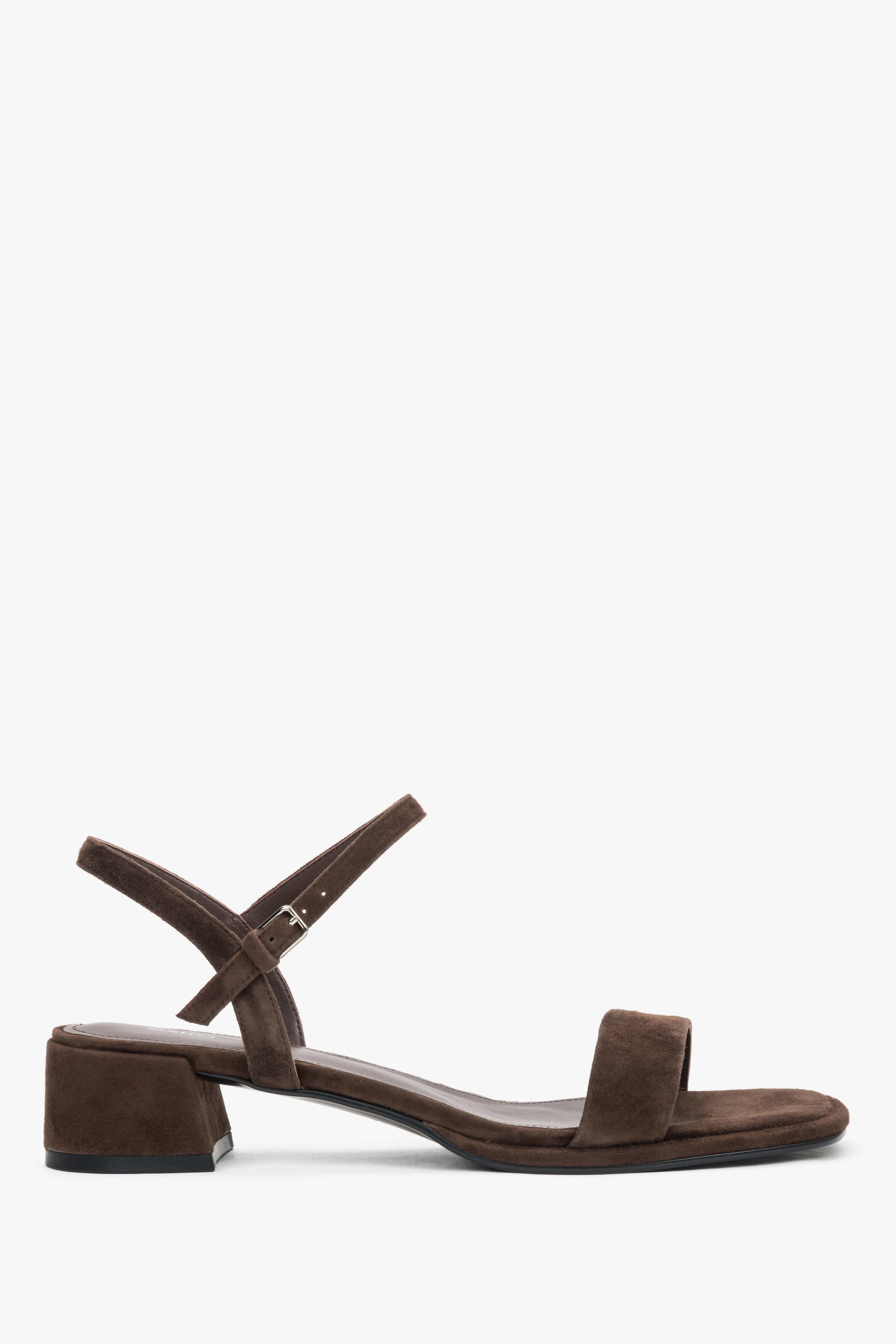 Dunkelbraune Damen-Sandalen aus Naturvelours mit niedrigem Blockabsatz von Estro