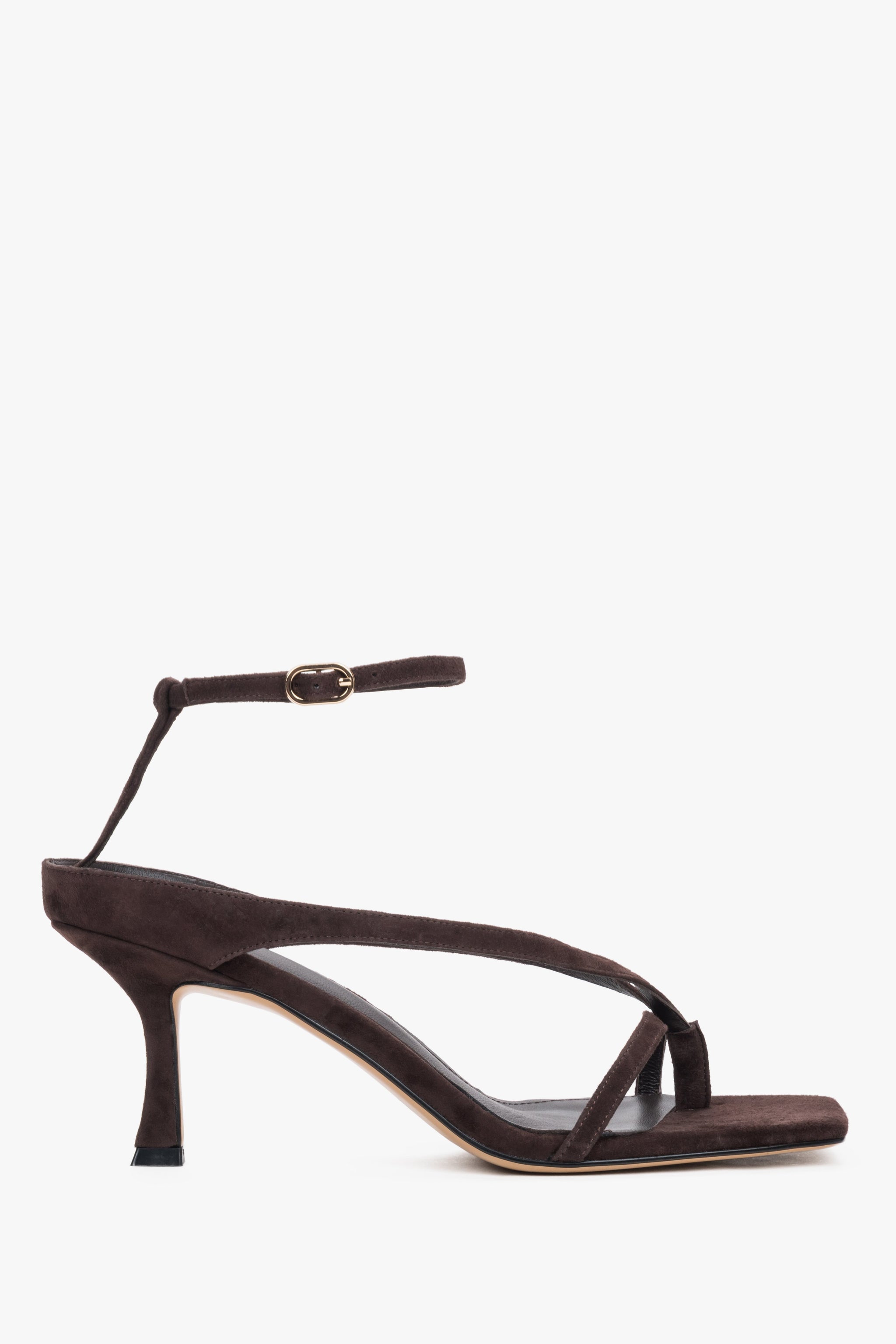Dunkelbraune Damen-Sandalen aus Velours mit Trichterabsatz von Estro