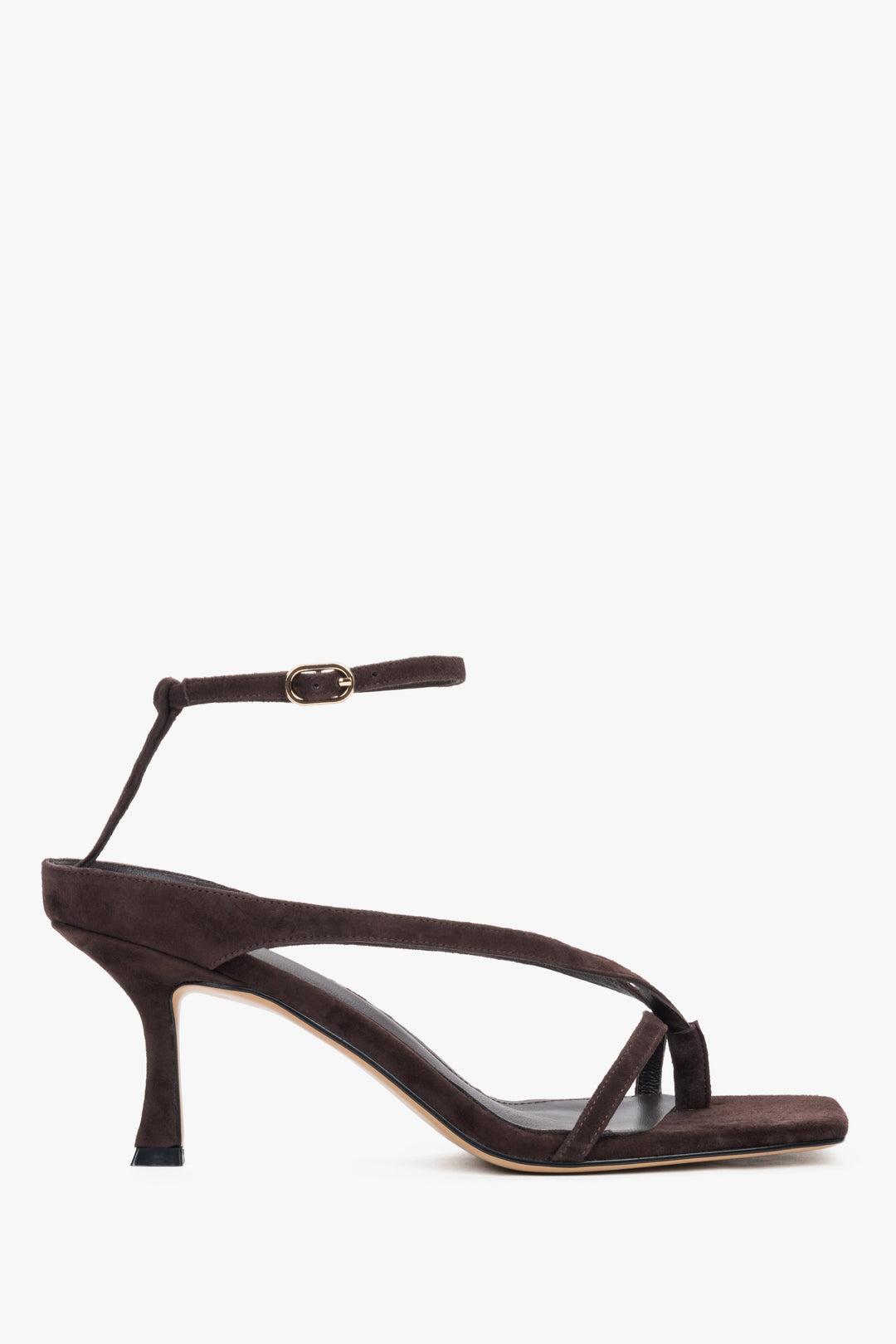 Dunkelbraune Damen-Sandalen aus Velours mit Trichterabsatz von Estro