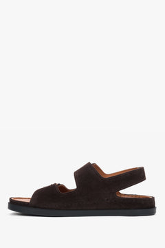 Linke Ansicht der dunkelbraunen Comfort-Sandalen aus Natur-Veloursleder
