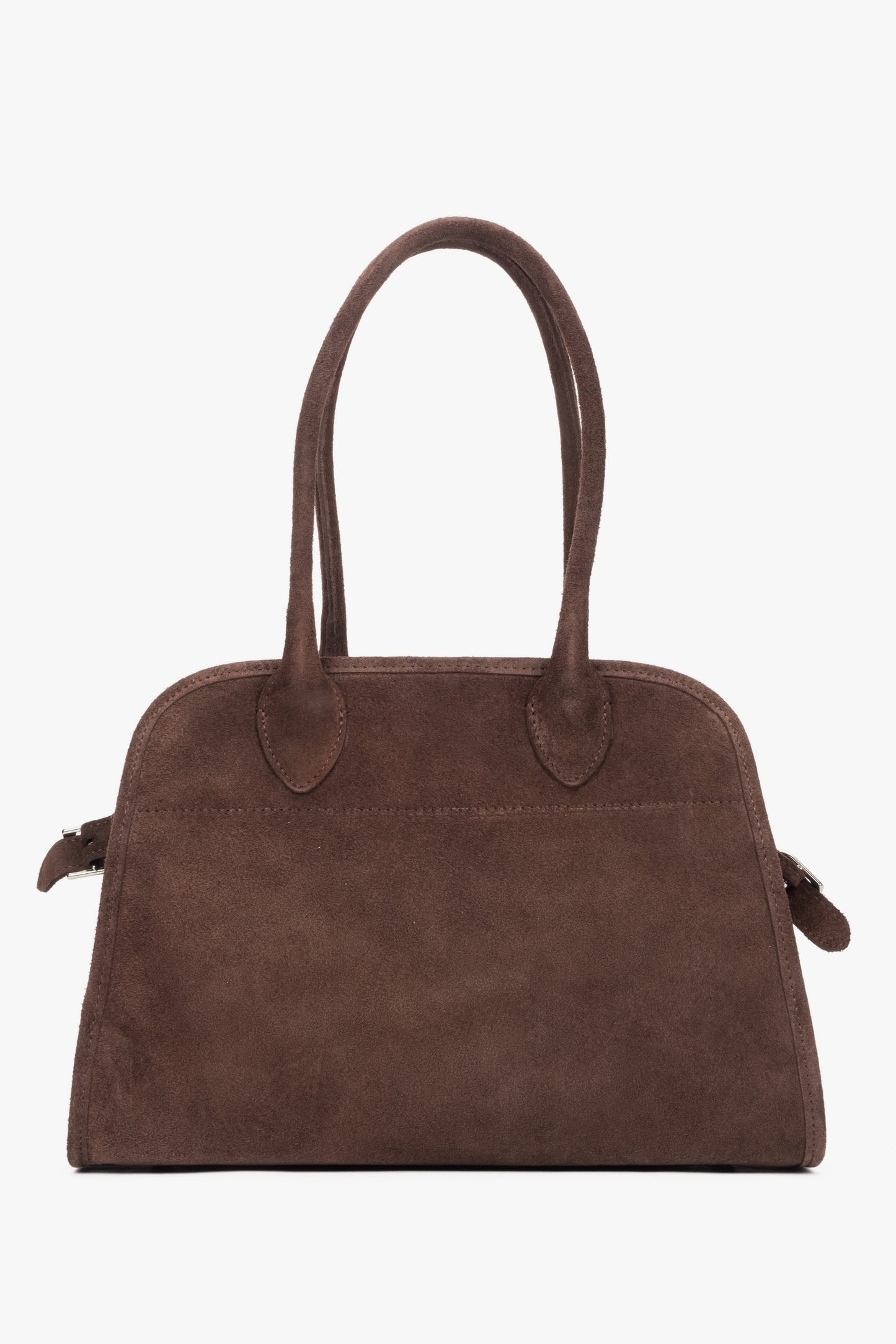 Dunkelbraune Damen-Satchel-Handtasche aus hochwertigem italienischem Naturveloursleder.