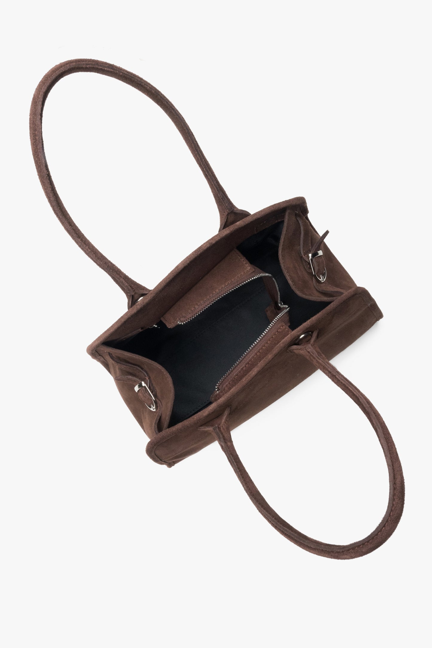 Damentasche im Satchel-Stil in elegantem Dunkelbraun, gefertigt aus hochwertigem italienischem Naturvelours.