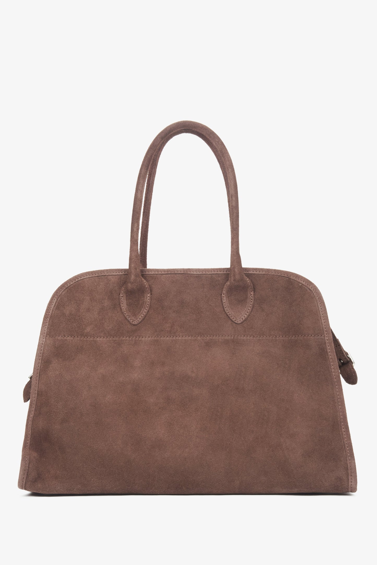 Dunkelbraune Damen-Satchel-Handtasche aus hochwertigem italienischem Veloursleder, von der Marke Estro.
