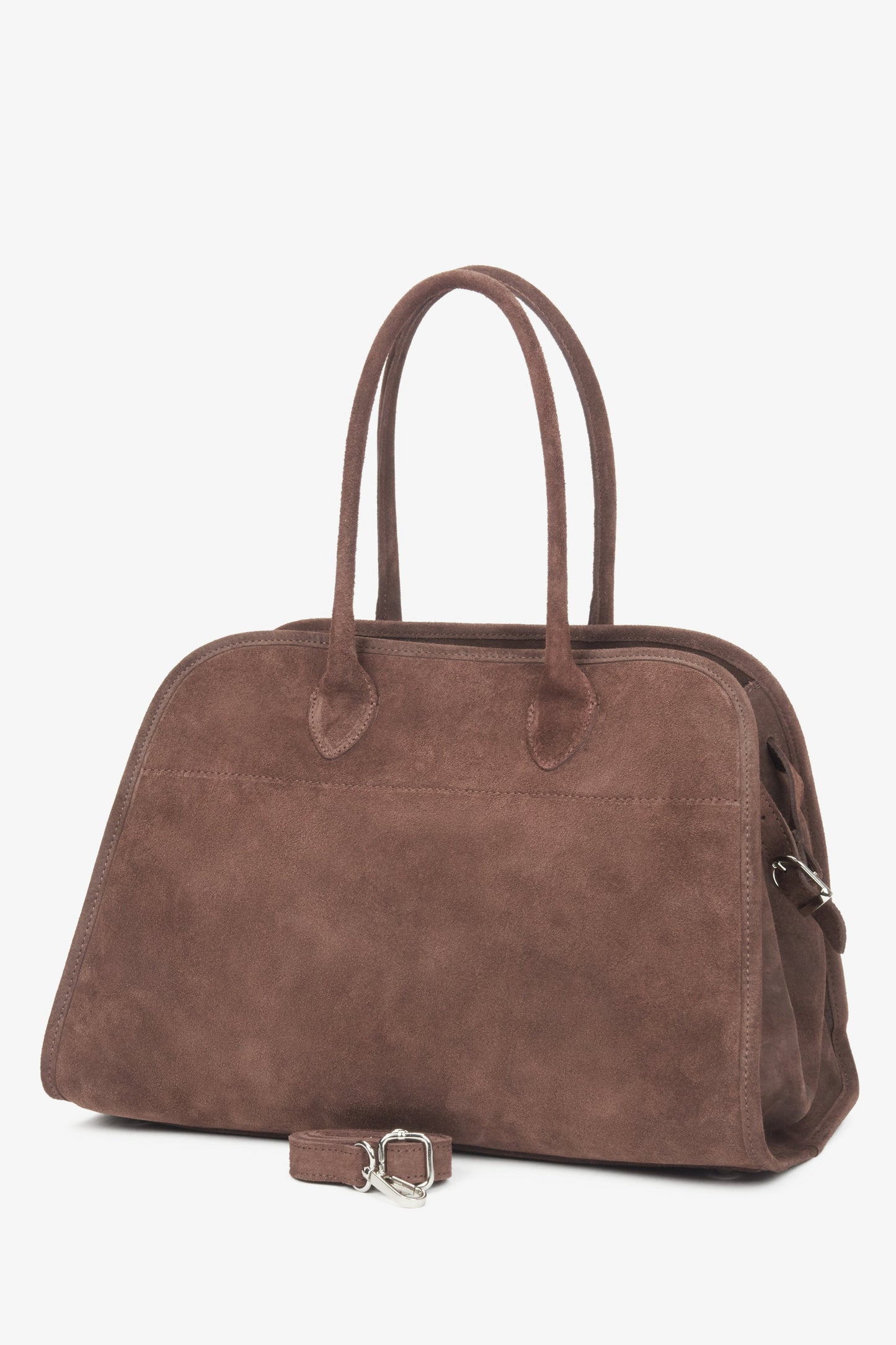 Stilvolle und praktische dunkelbraune Damen-Satchel-Handtasche aus hochwertigem italienischem Veloursleder von Estro.