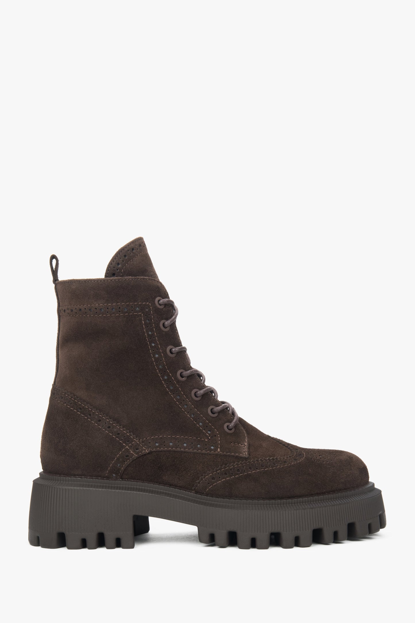 Dunkelbraune Damen-Schnürstiefelette aus echtem Velours Estro ER00117903.