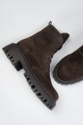 Dunkelbraune Damen Schnürstiefelette aus echtem Velours Estro ER00117903