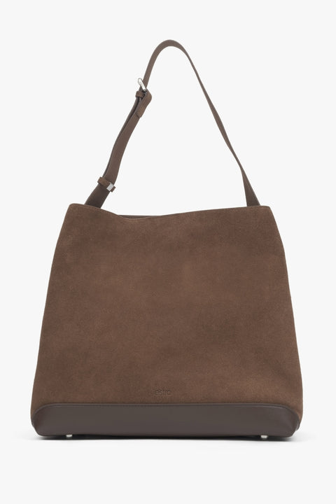 Dunkelbraune Damen-Schultertasche aus echtem Velours Estro ER00116607.