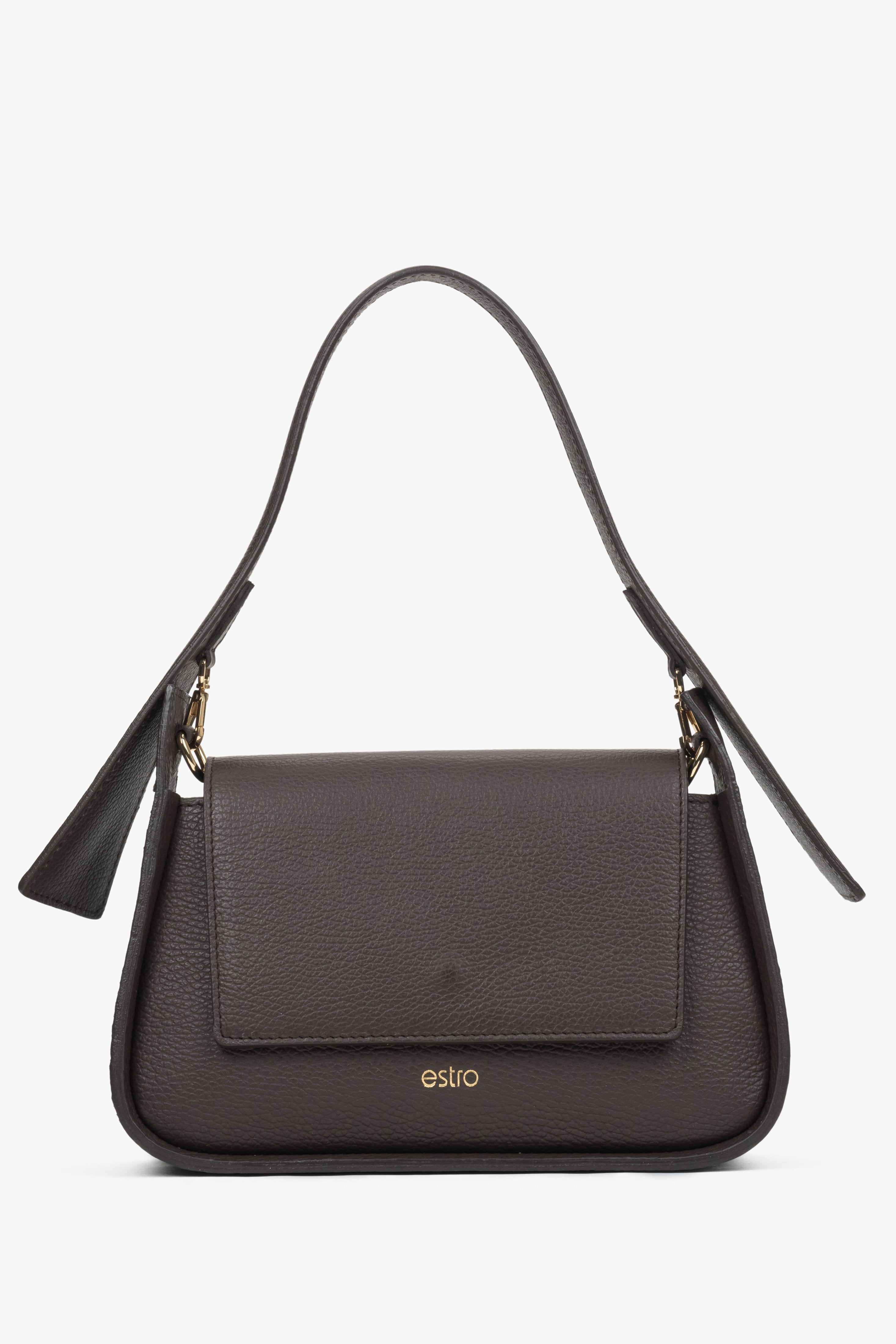 Dunkelbraune Damen-Schultertasche aus edlem italienischem Echtleder Estro ER00116349.