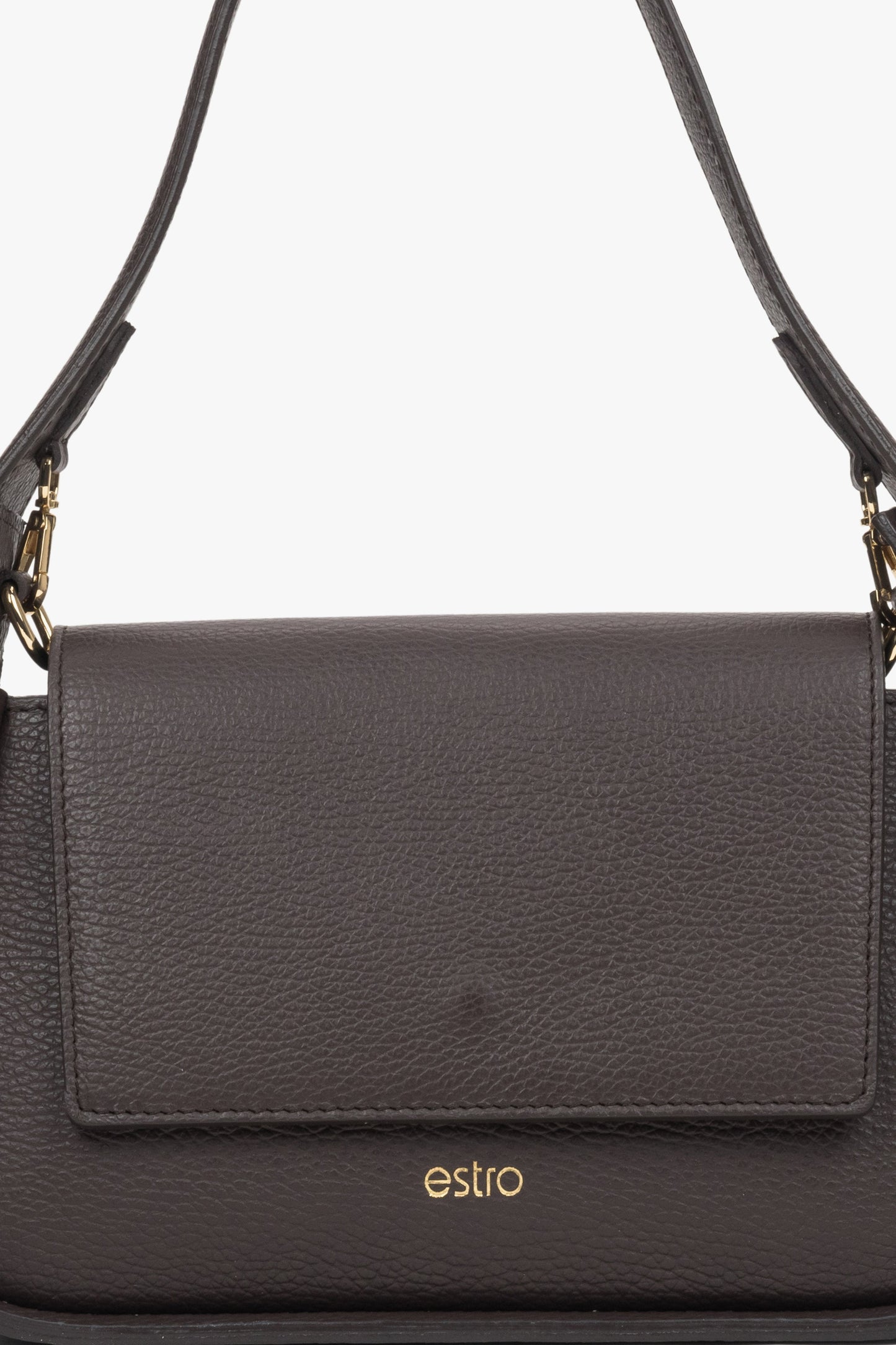 Damen-Tasche in Dunkelbraun von Estro – Nahaufnahme der Details.