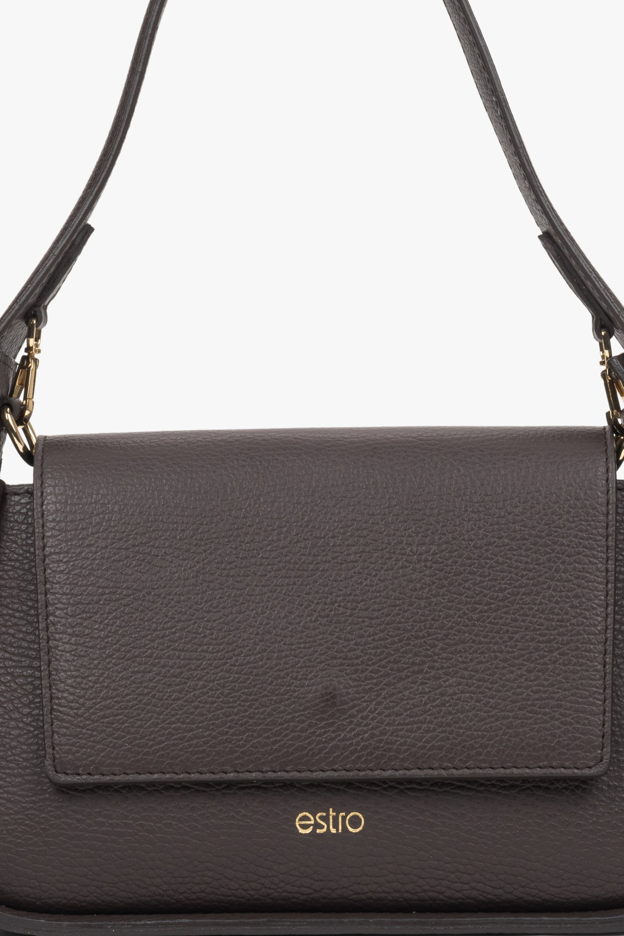 Damen-Tasche in Dunkelbraun von Estro – Nahaufnahme der Details.
