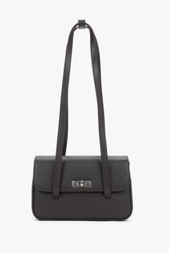 Frontale Ansicht der dunkelbraunen Damen-Schultertasche mit minimalistischem Design
