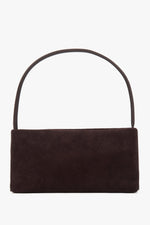 Frontale Ansicht der dunkelbraunen Damen-Schultertasche aus Velours in klassischer Baguette-Form