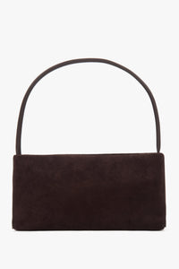 Frontale Ansicht der dunkelbraunen Damen-Schultertasche aus Velours in klassischer Baguette-Form