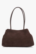 Dunkelbraune Damen-Schultertasche von Estro aus weichem natürlichem Velours.