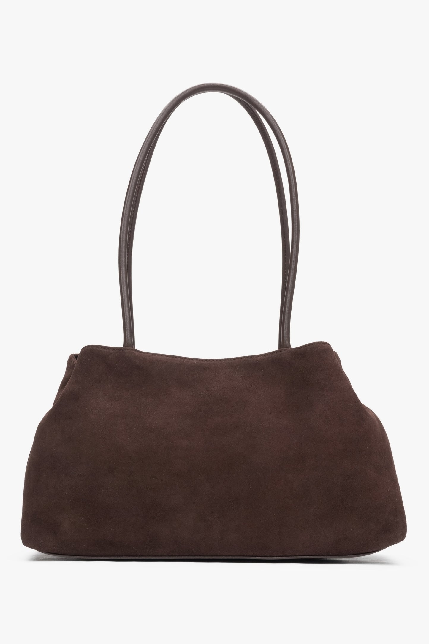 Dunkelbraune Damen-Schultertasche von Estro aus weichem natürlichem Velours.