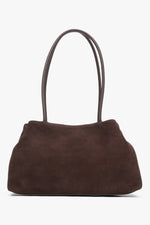 Dunkelbraune Damen-Schultertasche von Estro aus weichem natürlichem Velours.