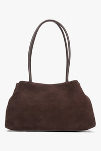 Dunkelbraune Damen-Schultertasche von Estro aus weichem natürlichem Velours.