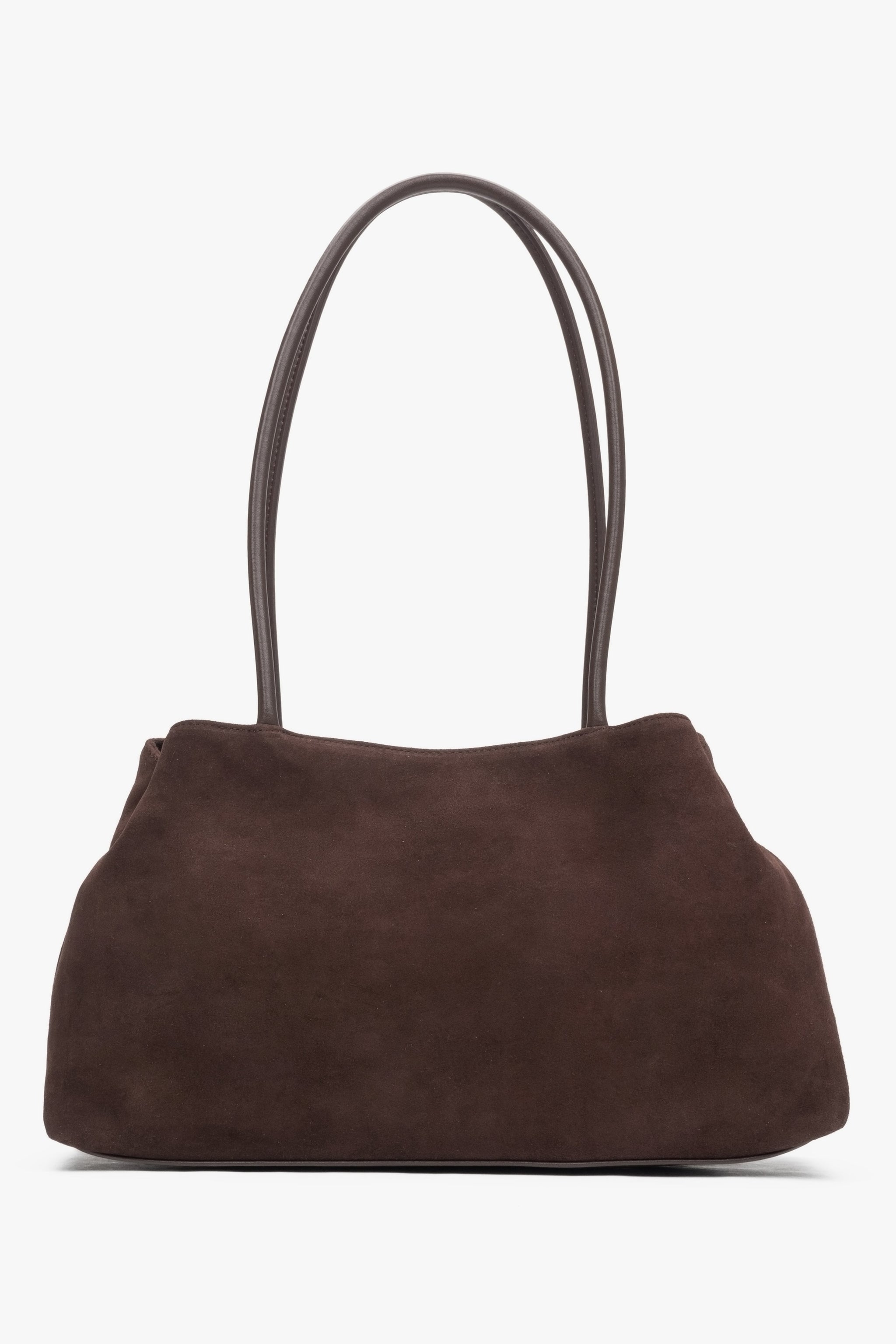 Dunkelbraune Damen-Schultertasche von Estro aus weichem natürlichem Velours.