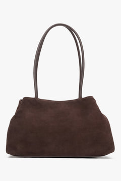 Dunkelbraune Damen-Schultertasche von Estro aus weichem natürlichem Velours.