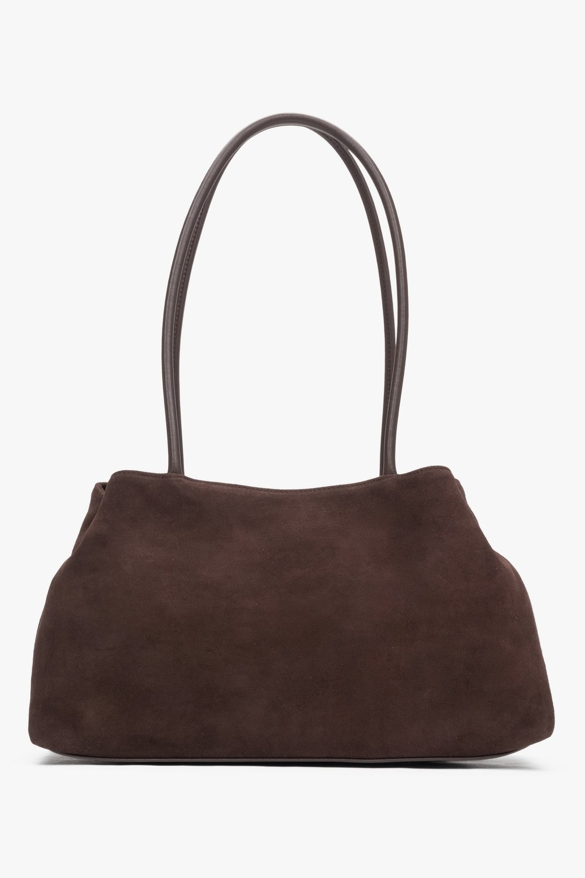 Dunkelbraune Damen-Schultertasche von Estro aus weichem natürlichem Velours.