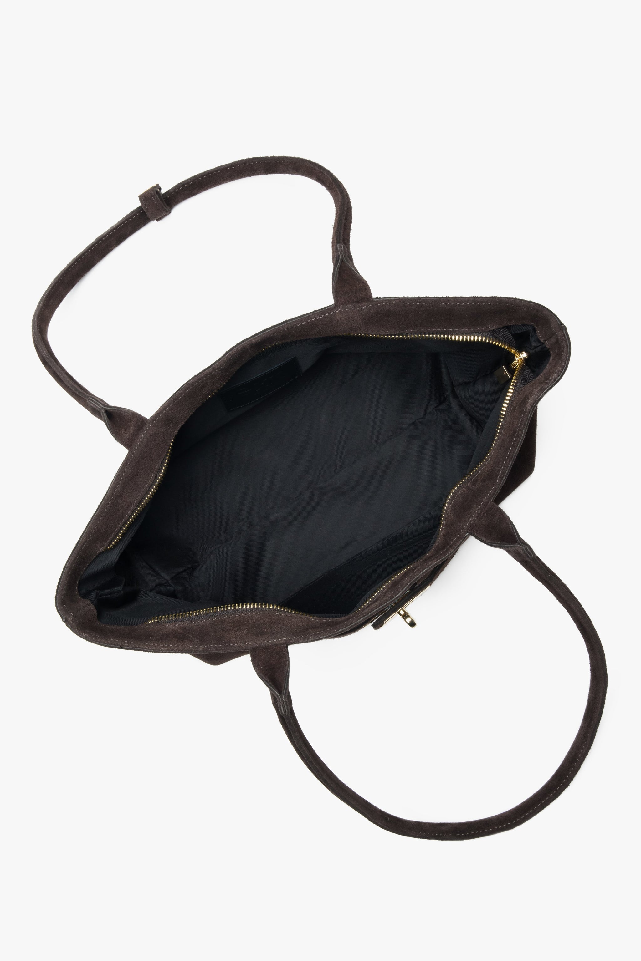 Draufsicht in das geöffnete Innere der Tasche mit Textilfutter