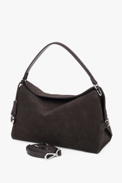 Dunkelbraune Damen-Schultertasche mit zusätzlichem verstellbarem Riemen