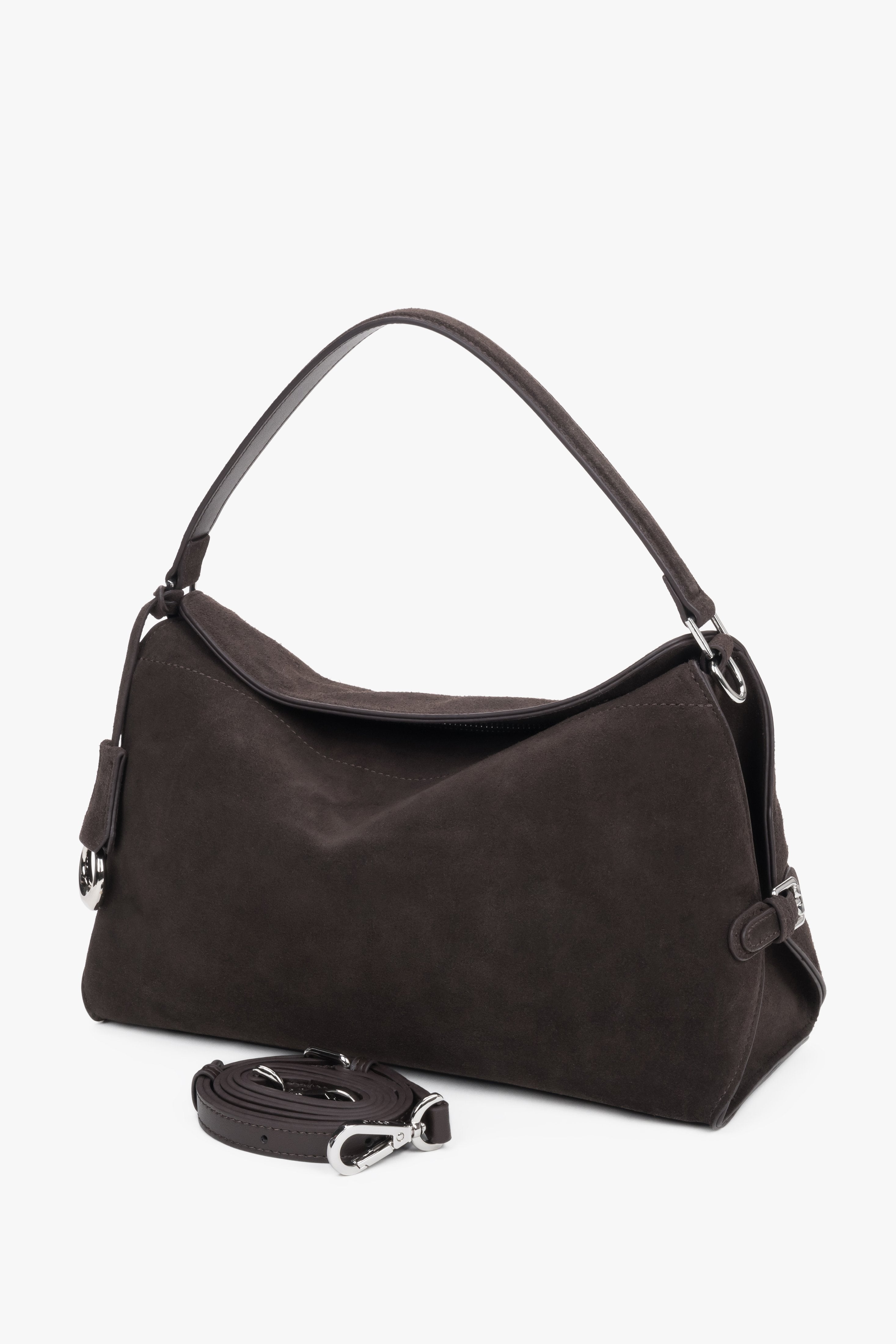 Dunkelbraune Damen-Schultertasche mit zusätzlichem verstellbarem Riemen