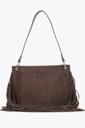Dunkelbraune Damen-Schultertasche aus Veloursleder mit langen Fransen Vorderansicht