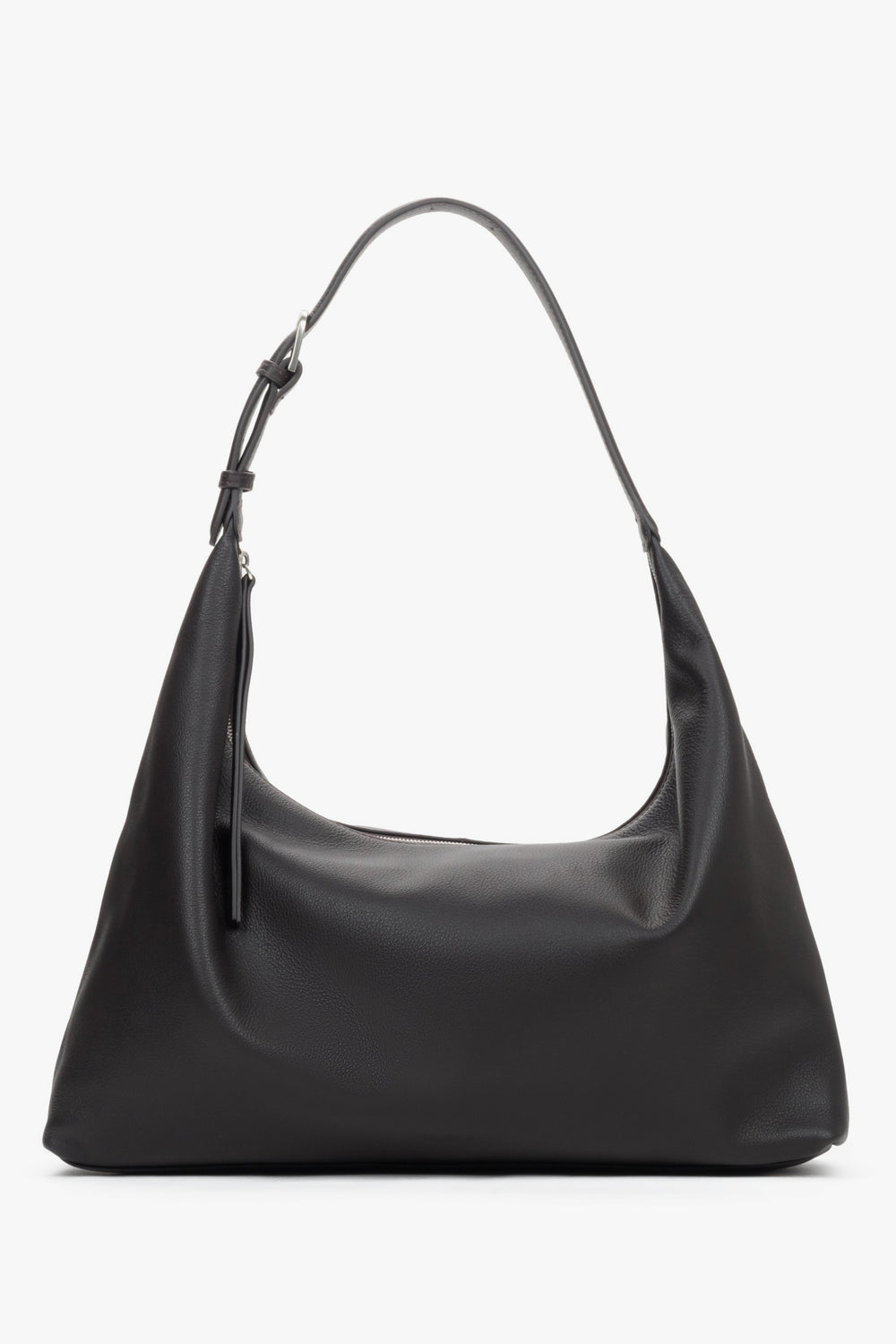 Frontalansicht der geräumigen dunkelbraunen Damen-Shopper aus echtem Leder.