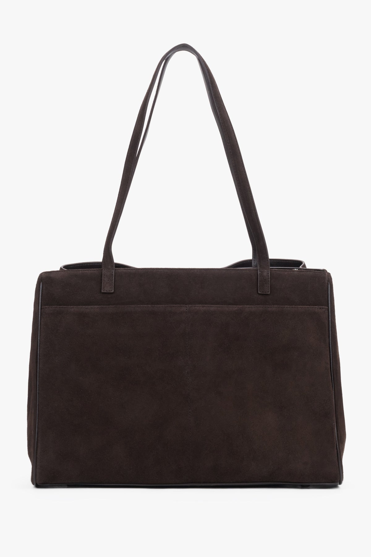 Dunkelbraune Damen-Shopper-Tasche aus natürlichem Veloursleder in Rückansicht