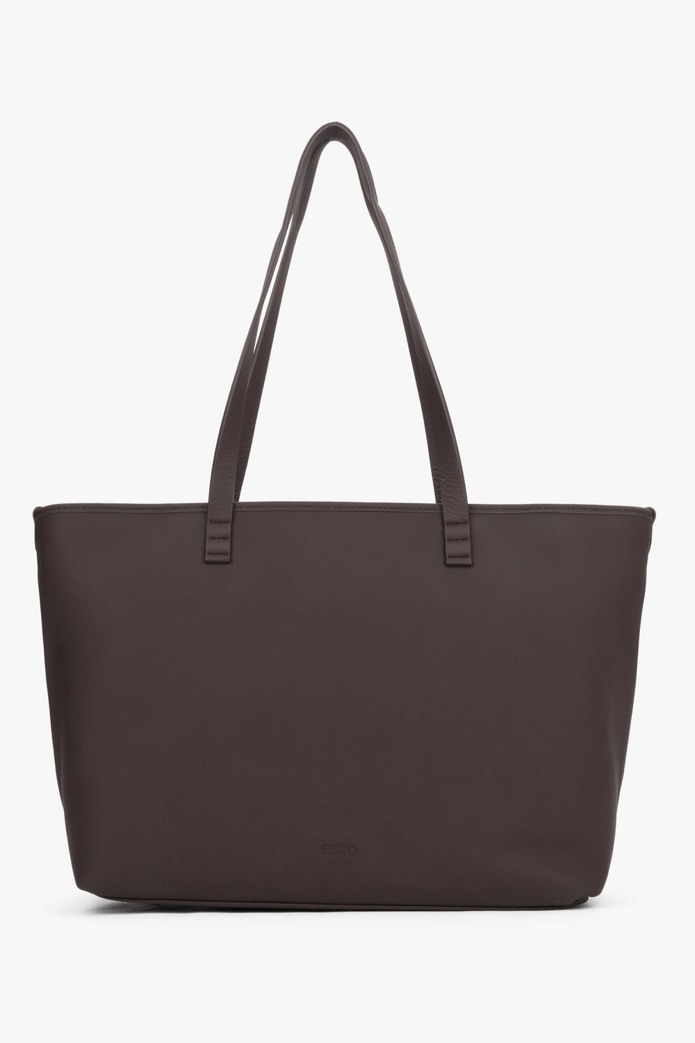 Frontale Ansicht der dunkelbraunen Damen-Shopper-Tasche aus Glattleder mit verstärkten Tragehenkeln