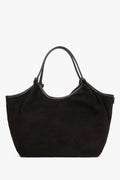 Frontale Ansicht der großen dunkelbraunen Damen-Shopper-Tasche aus Premium-Velours
