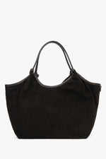 Frontale Ansicht der großen dunkelbraunen Damen-Shopper-Tasche aus Premium-Velours