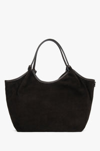 Frontale Ansicht der großen dunkelbraunen Damen-Shopper-Tasche aus Premium-Velours