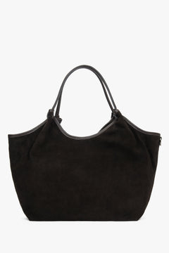 Frontale Ansicht der großen dunkelbraunen Damen-Shopper-Tasche aus Premium-Velours