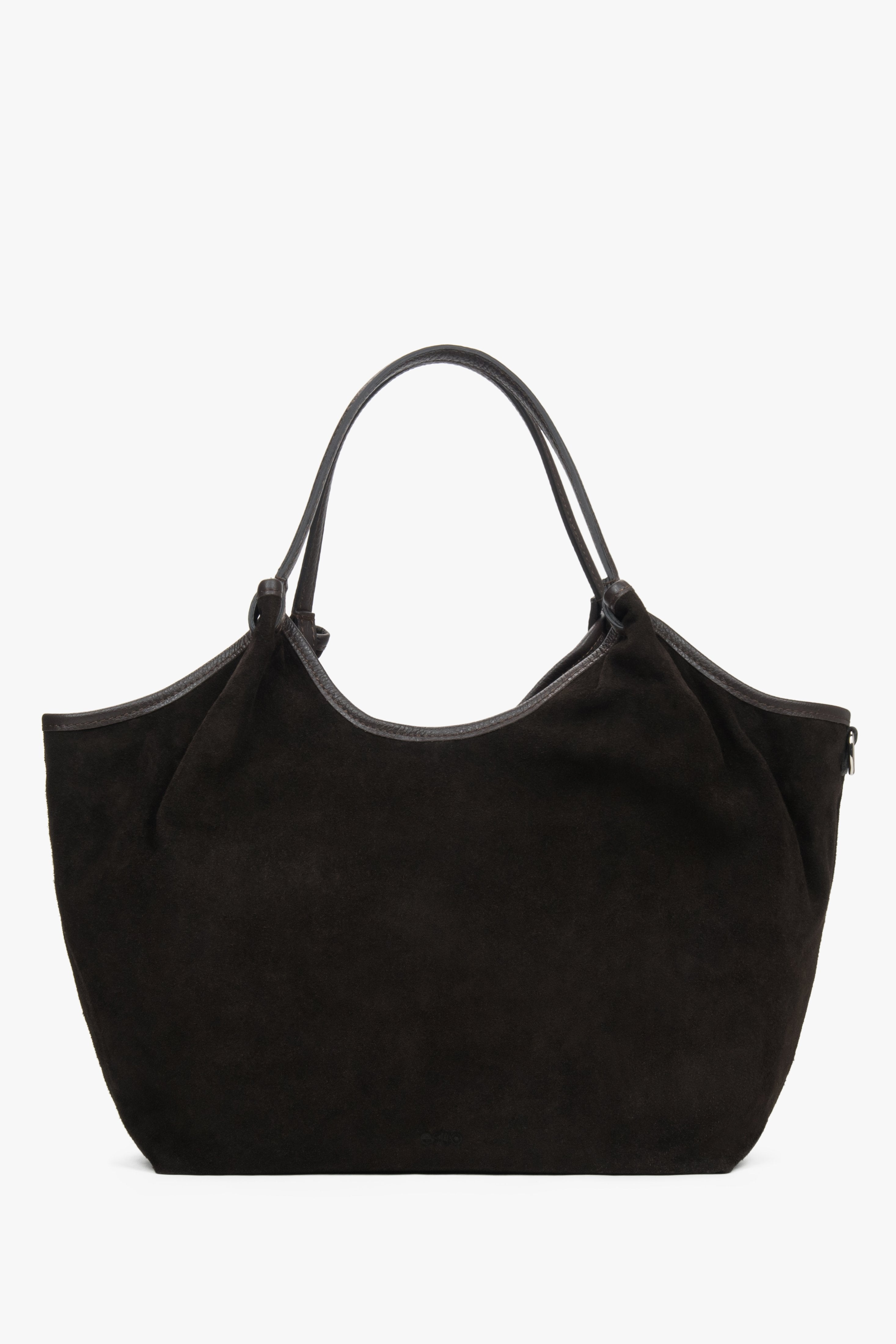 Frontale Ansicht der großen dunkelbraunen Damen-Shopper-Tasche aus Premium-Velours