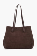 Dunkelbraune Damen-Shopper-Tasche aus Veloursleder Vorderansicht