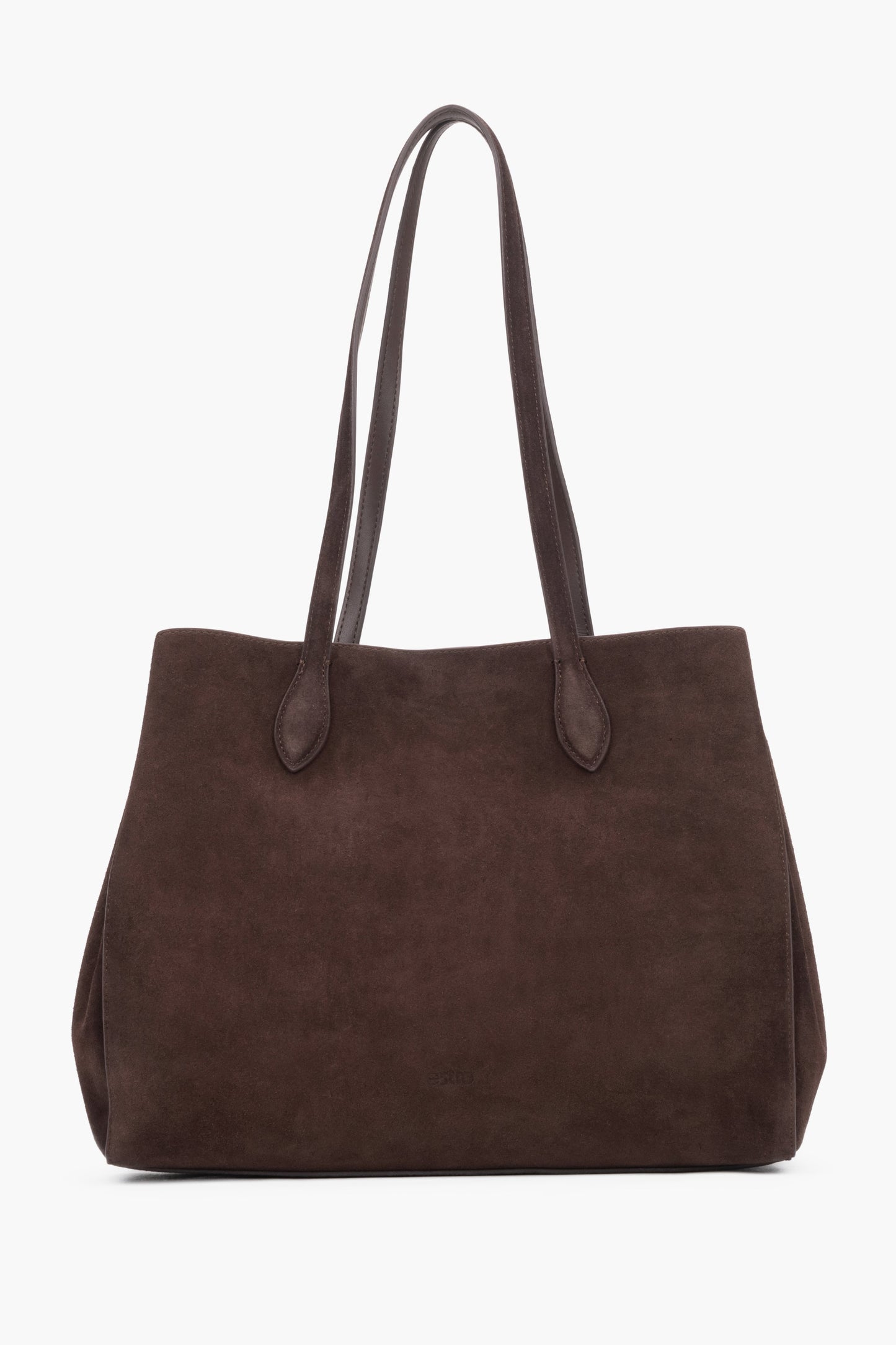 Dunkelbraune Damen-Shopper-Tasche aus Veloursleder Vorderansicht