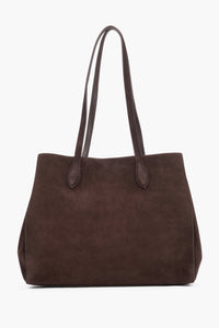 Dunkelbraune Damen-Shopper-Tasche aus Veloursleder Vorderansicht