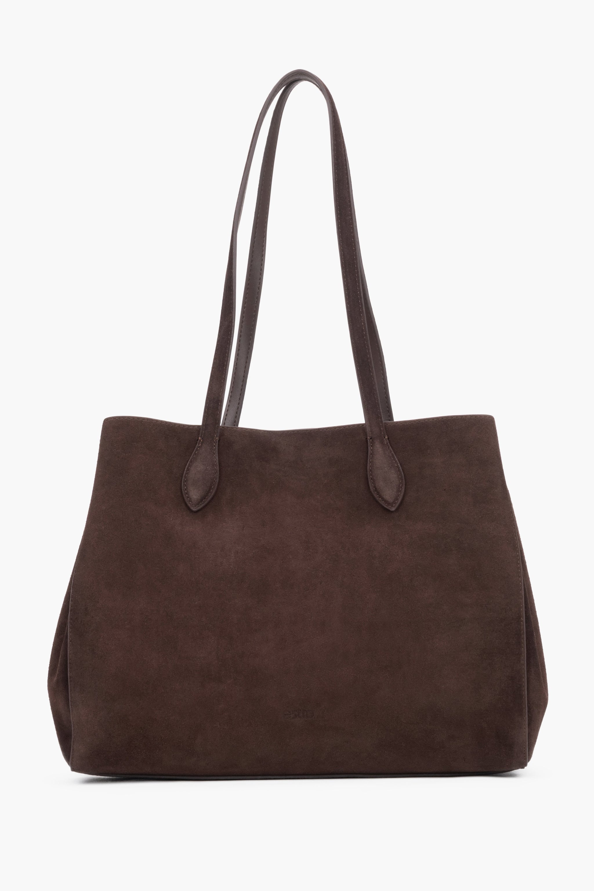 Dunkelbraune Damen-Shopper-Tasche aus Veloursleder Vorderansicht