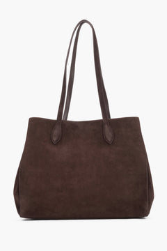 Dunkelbraune Damen-Shopper-Tasche aus Veloursleder Vorderansicht
