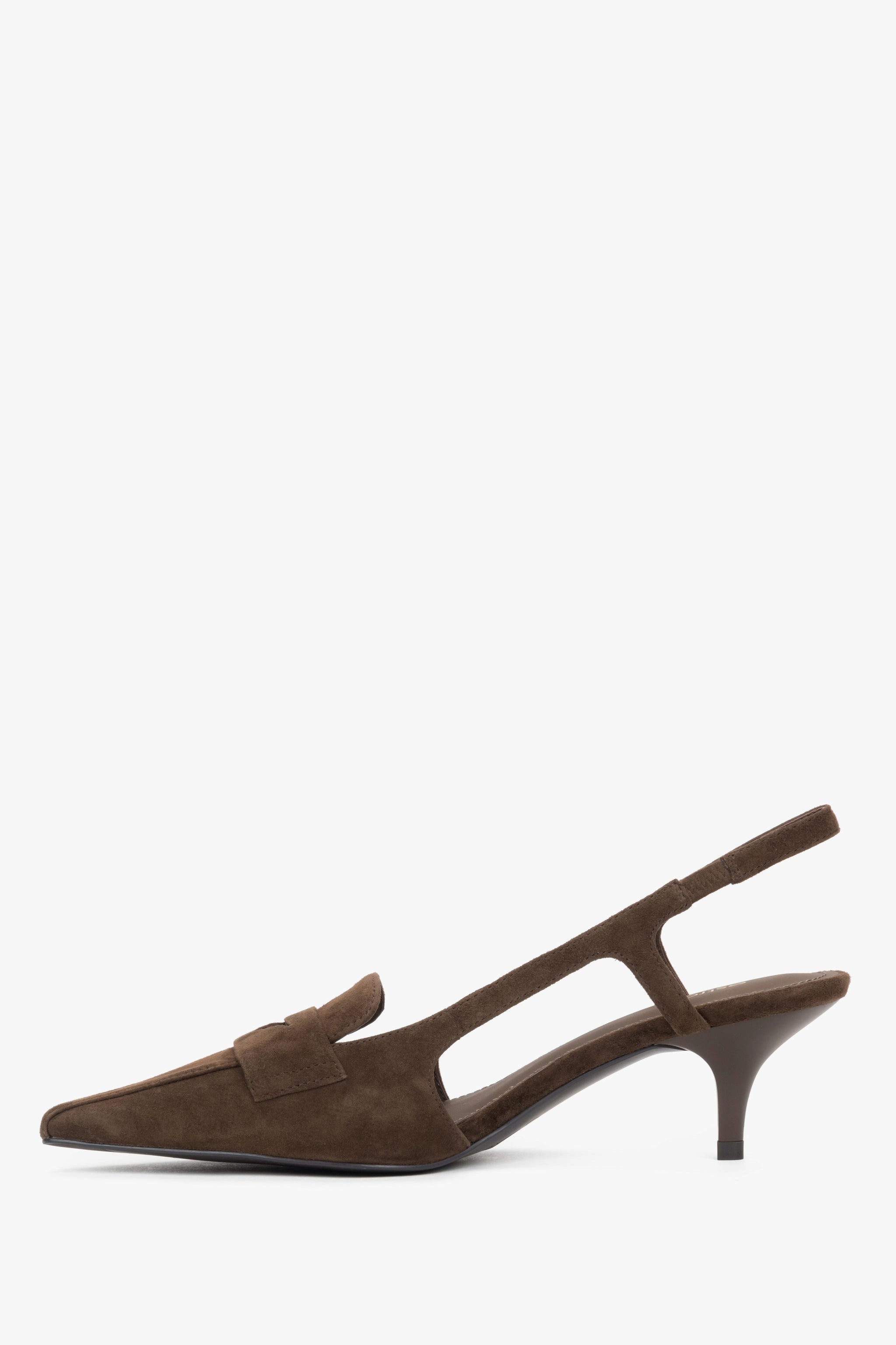 Dunkelbrauner Damen-Slingpumps aus Velours in seitlicher Einzelansicht mit 6,5 cm hohem Absatz