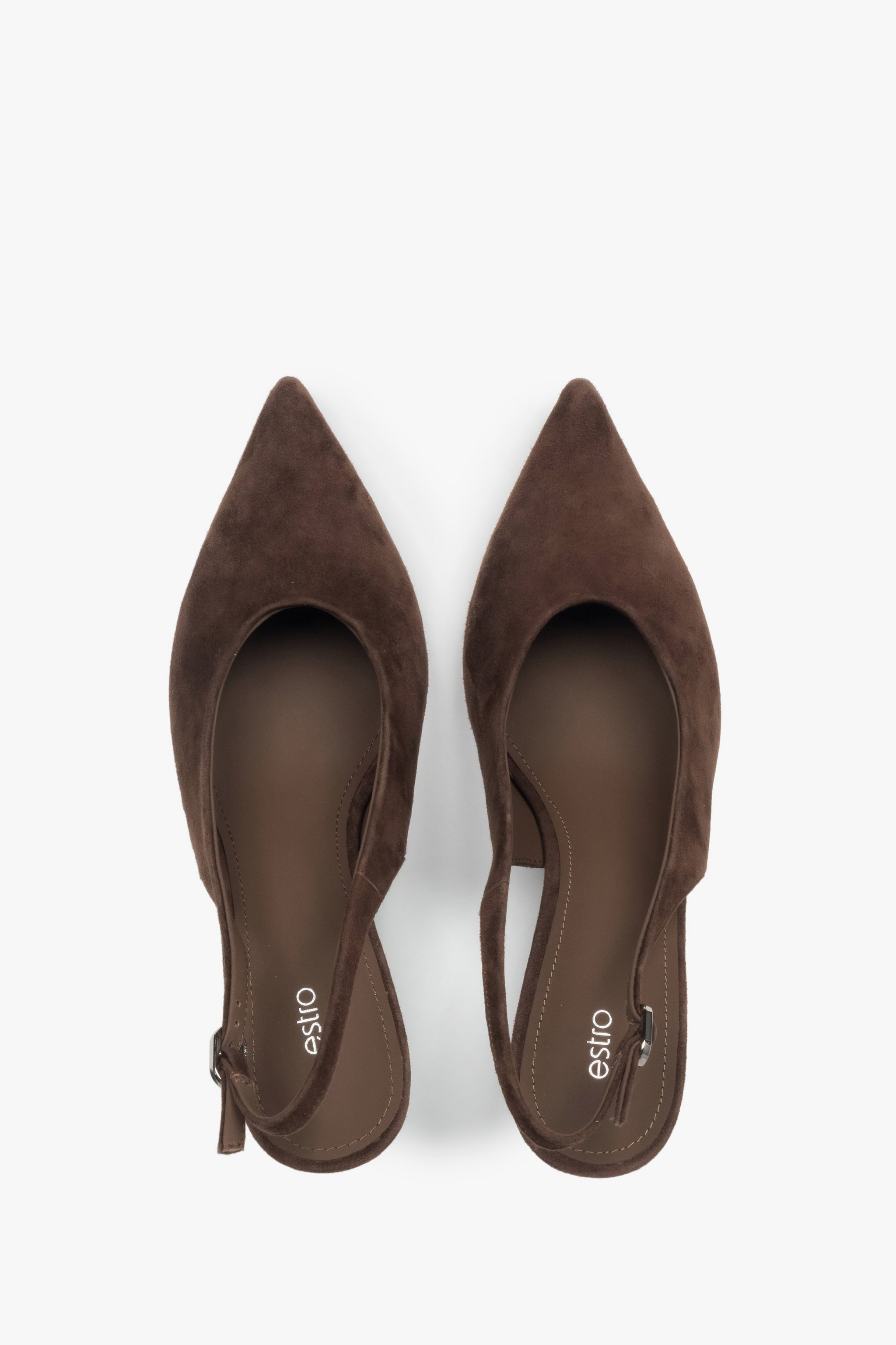 Dunkelbraune Damen-Slingpumps von oben mit Chevreau-Lederdecksohle