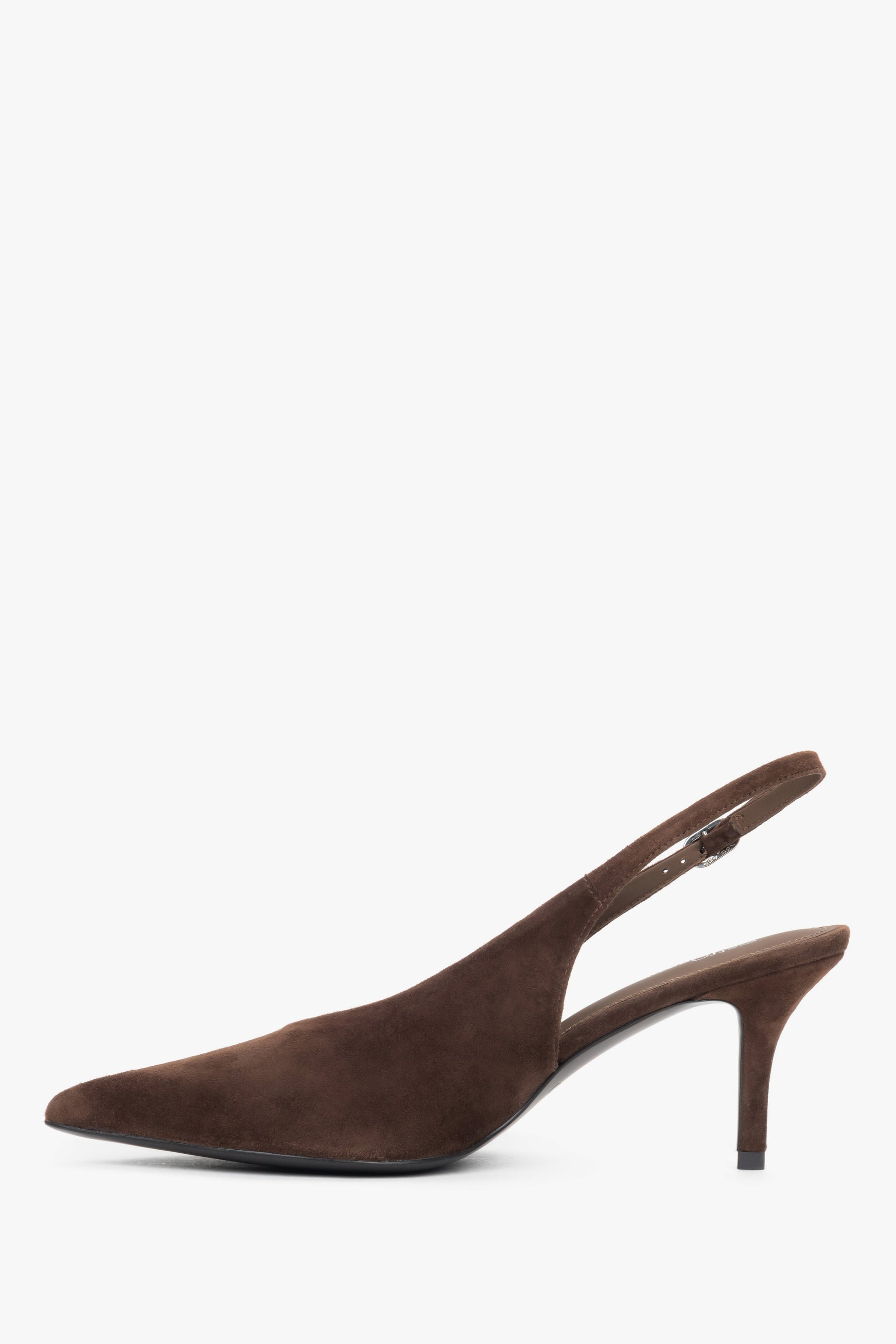 Dunkelbrauner Damen-Slingpumps aus Velours in seitlicher Einzelansicht mit 7 cm hohem Absatz