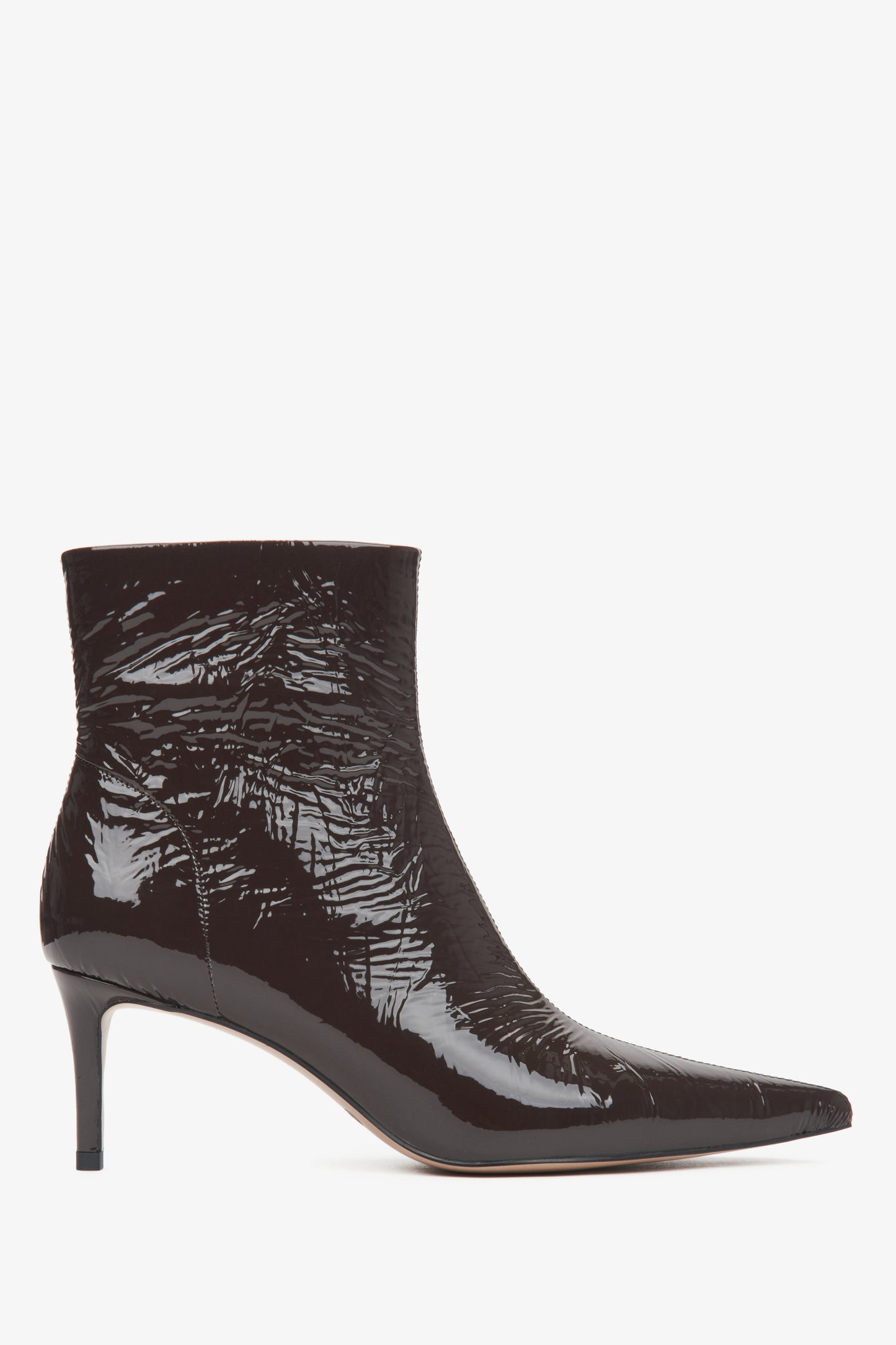Dunkelbraune Damen-Stiefelette aus Lackleder mit elegantem Stiletto Estro ER00115885.