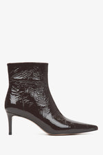 Dunkelbraune Damen-Stiefelette aus Lackleder mit elegantem Stiletto Estro ER00115885.