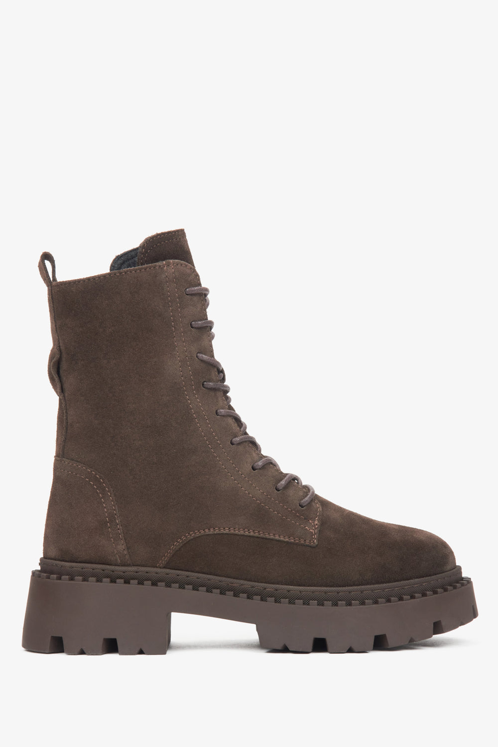 Damen-Stiefeletten in Sattelbraun aus echtem italienischem Velours Estro ER00116562.