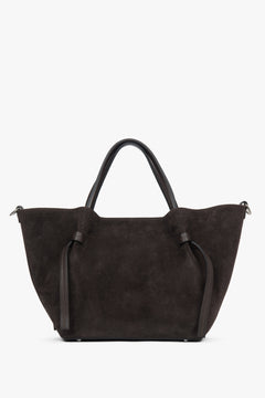 Frontale Ansicht der dunkelbraunen Damen-Shopper-Tasche aus Premium-Velours