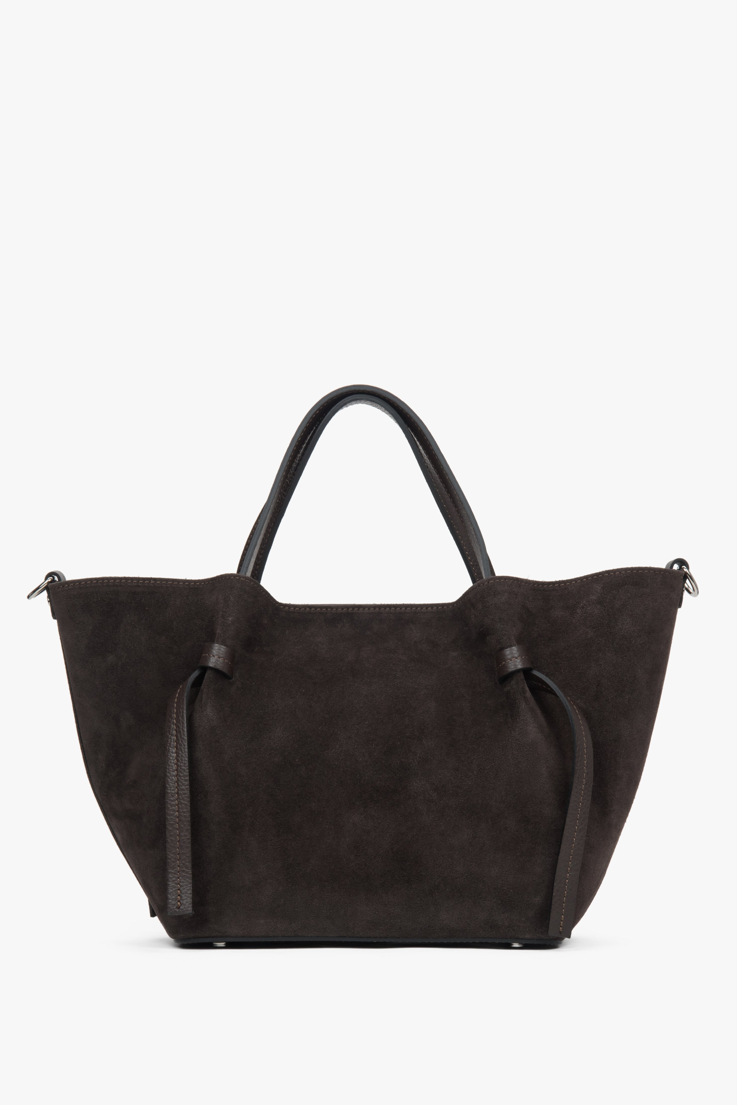 Frontale Ansicht der dunkelbraunen Damen-Shopper-Tasche aus Premium-Velours